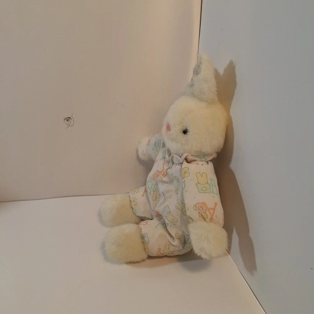 Carters Prestige Bunny Rabbit Plush Baby outfit‎ PJs lovey rattle white 12